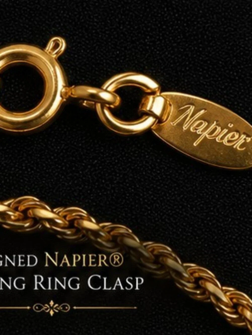 Vintage Napier Signed 50” Gold Tone Rope Chain Long Layering Necklace